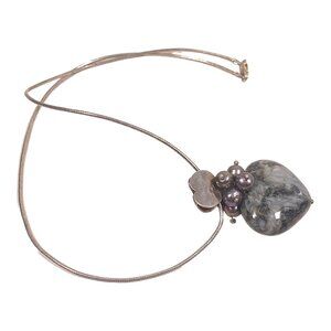 Heart Pendant 925 Necklace 16" Sterling Silver Labradorite Tahitian Pearl VTG